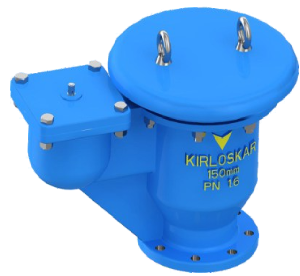 Kirloskar Kinitic Air Valve Double Orifice Flanged  IS14845 DK Type  ,Body & Cowl :Cast Iron,Balls :- Wood,PN10 Seat Ring :-Nat Rubber - Valvesekart